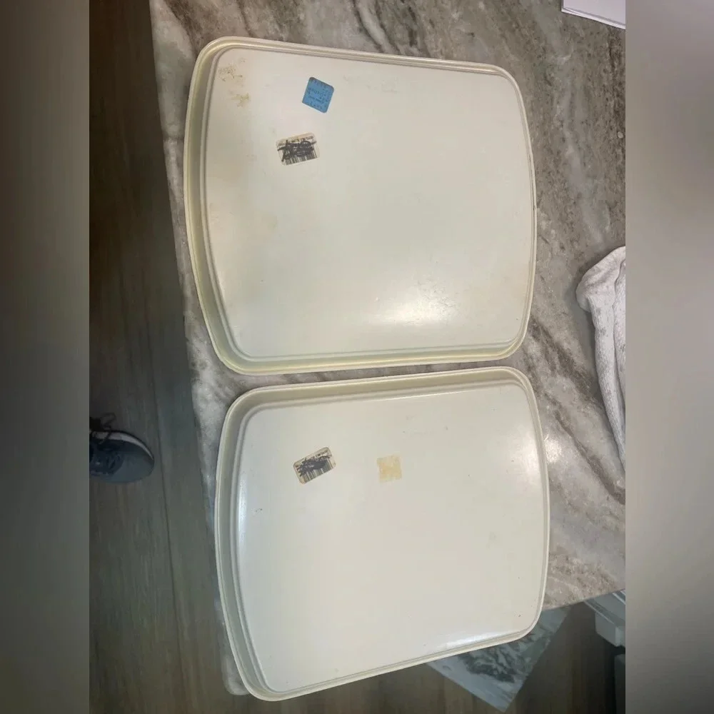 Two Vintage Santa Claus Merry Christmas 11x13” Plastic Serving Trays